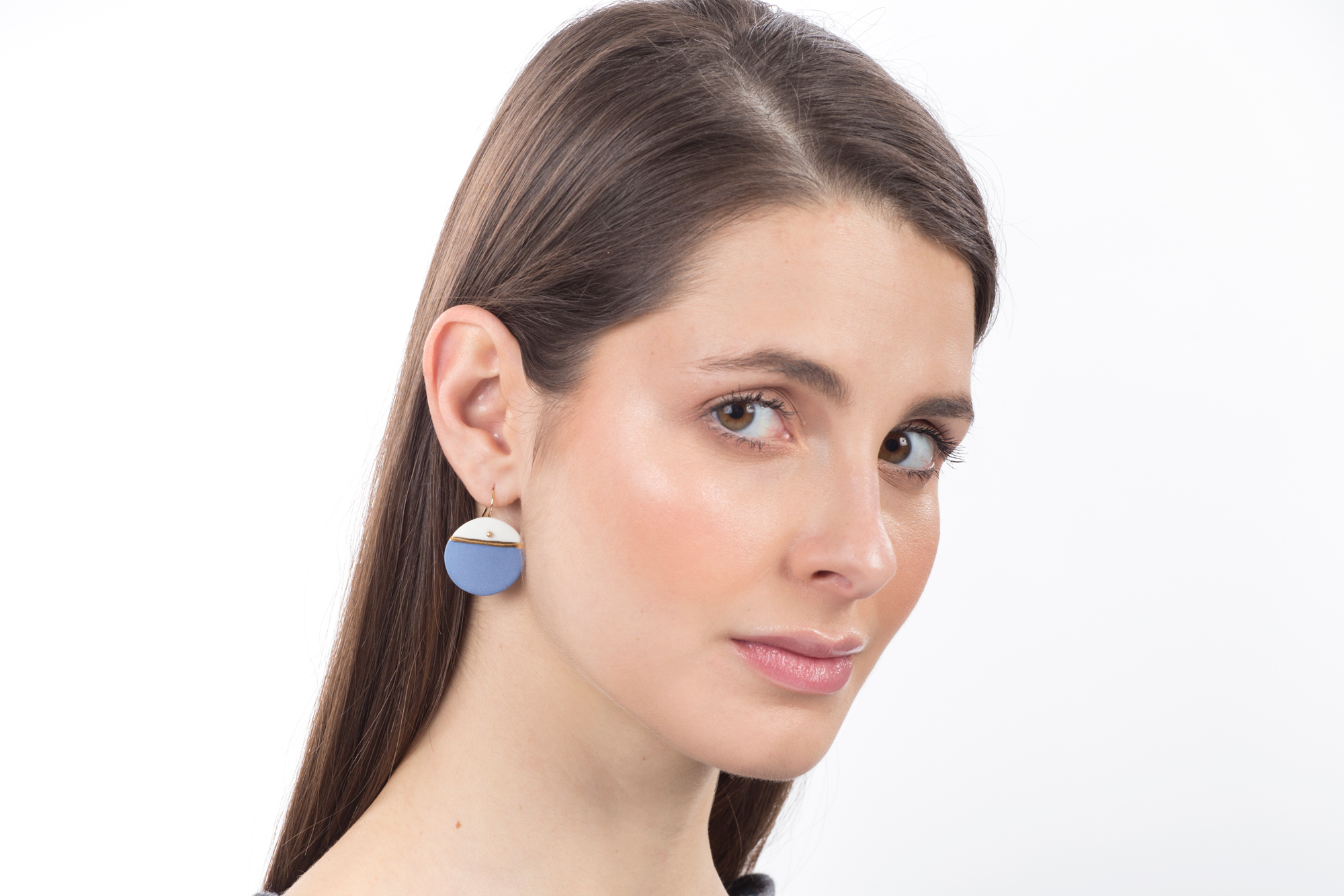 handmade porcelain earrings horizon blue L