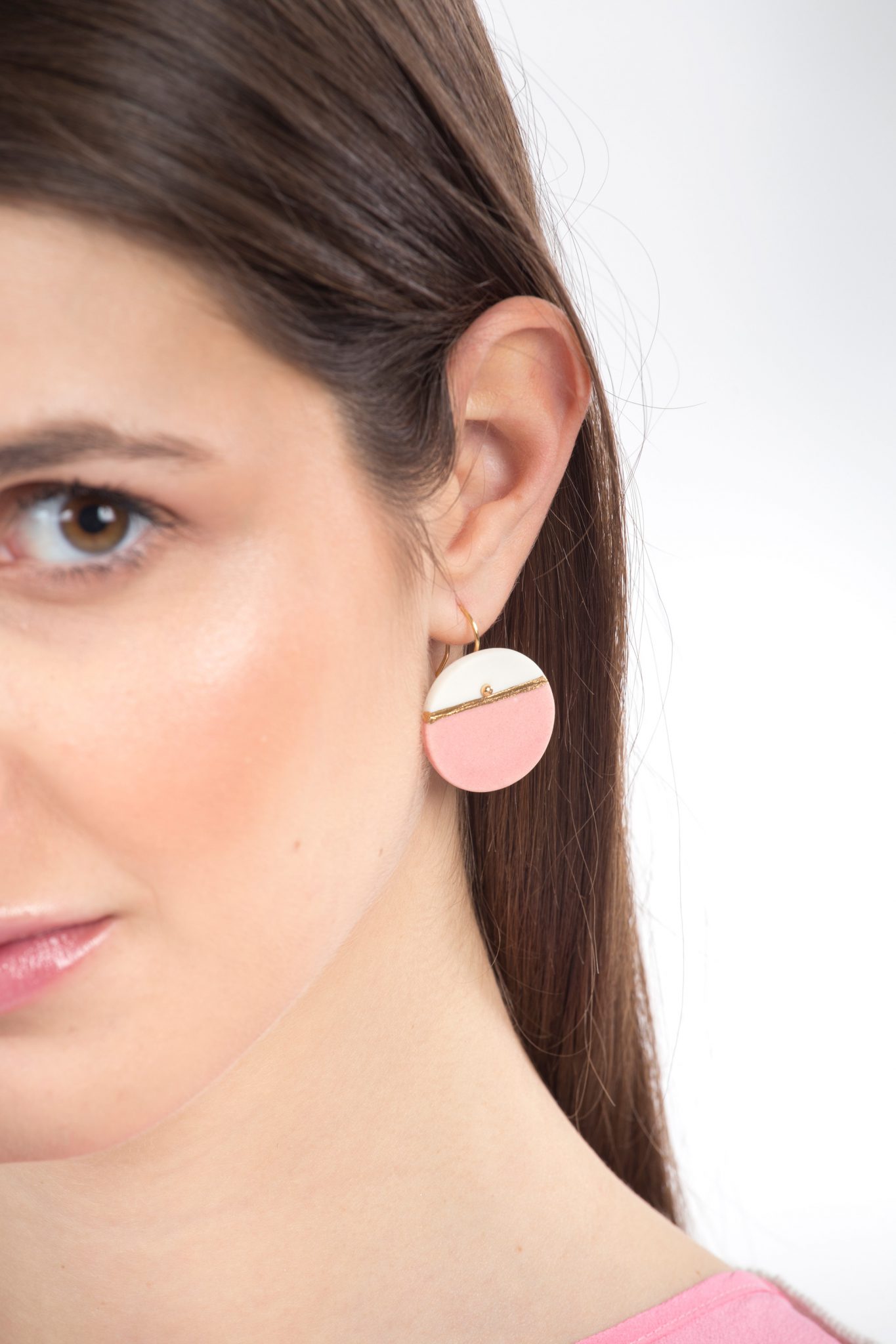 handmade porcelain earrings golden horizon pink L