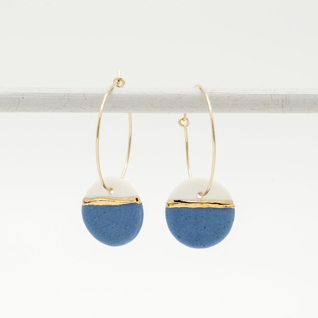 handmade porcelain earrings horizon blue M hoops