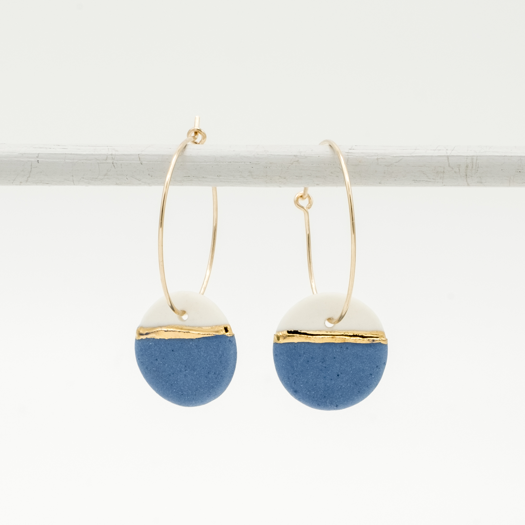 handmade porcelain earrings horizon blue M hoops