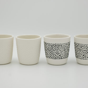 4 handmade porcelain espresso cups - black & white 'DOTS'