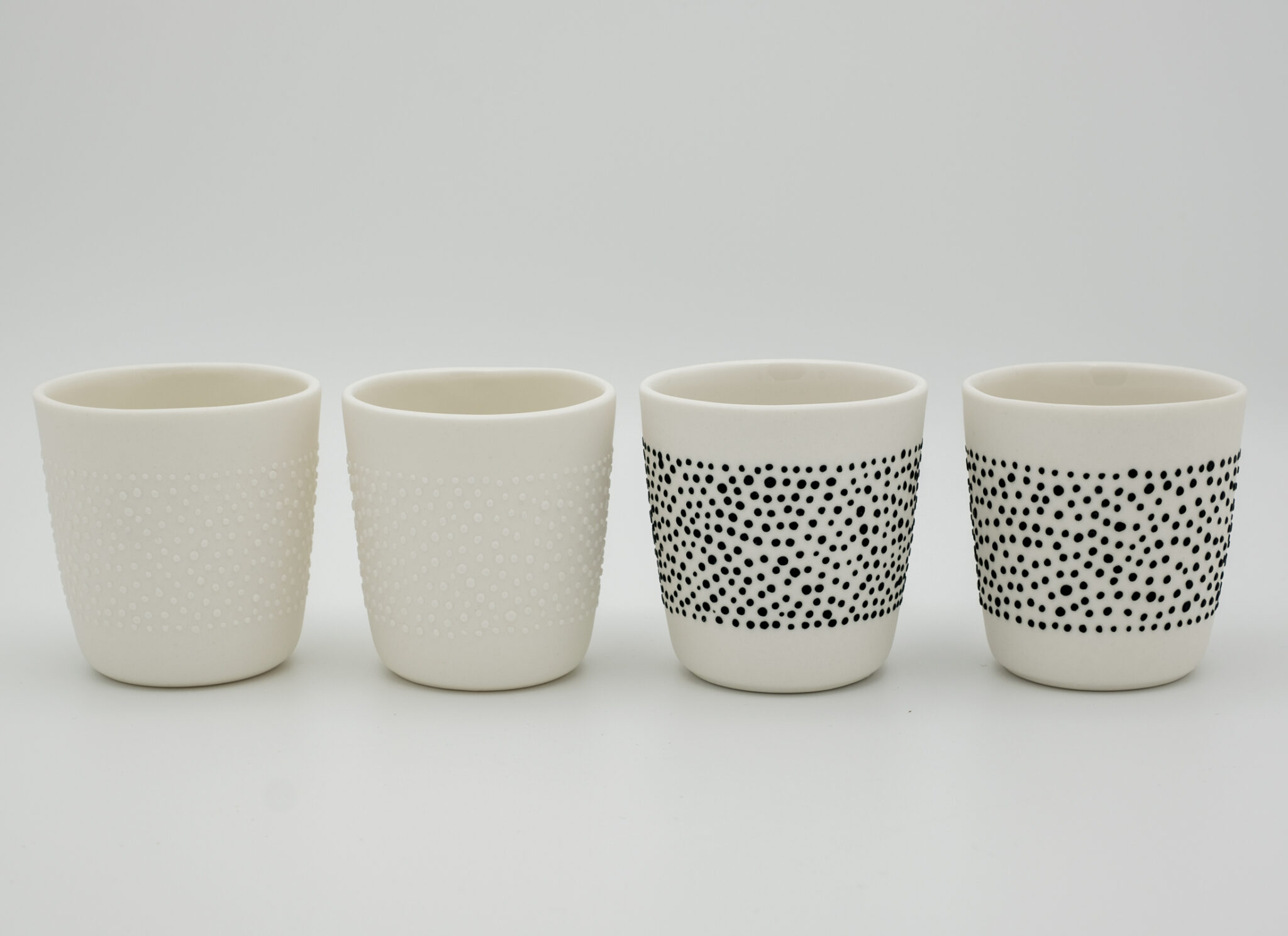 4 handmade porcelain espresso cups - black & white 'DOTS'